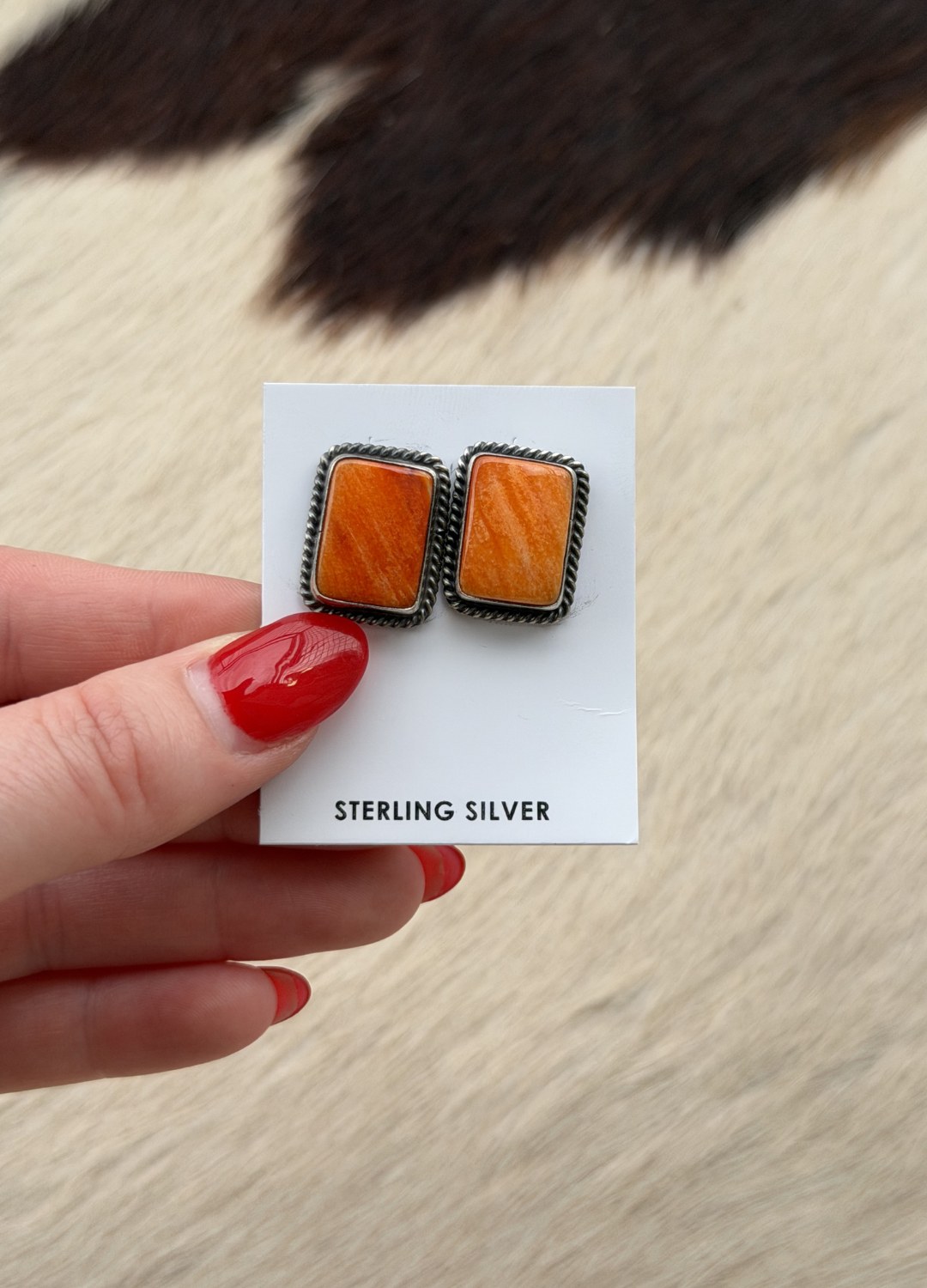 Square Orange Spiny Studs